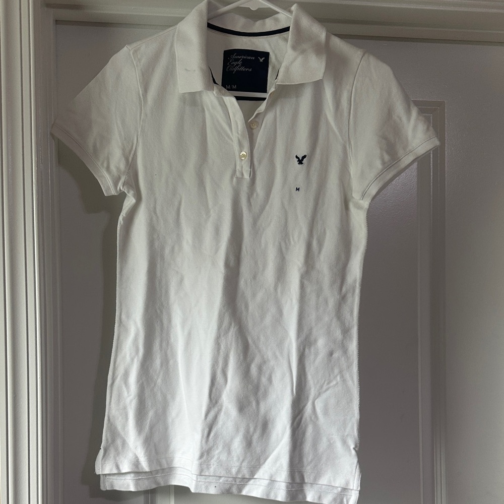 American Eagle Outfitters White Button Down Polo Shirt - Size M